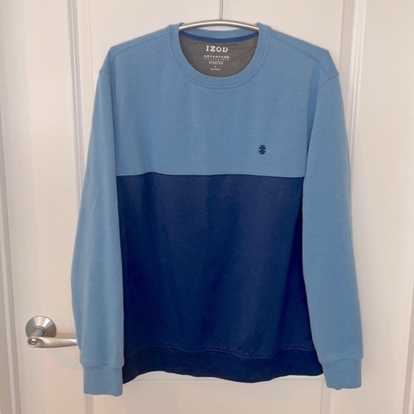 IZOD | Men’s Navy & Baby Blue Crewneck Pullover Stretch Sweatshirt Size Large - Picture 2 of 7
